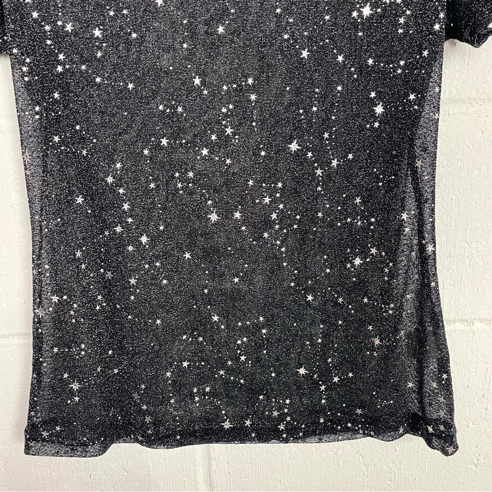 Mangopop Tee Sheer Black Fitted Metallic Stars Whimsigoth Dark Fairy Ethereal XL - Picture 4 of 12
